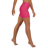 Roll Gear women's bright pink biker shorts with a textured pattern and high waist. Designed for training and everyday wear.
