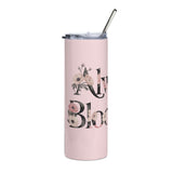 Roll Gear Always Blooming Stainless Steel Tumbler, angled view with the straw.