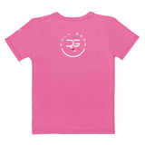 Roll Gear women's pink cotton-elastane blend t-shirt with circular logo on back. Regular fit.