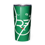 Roll Gear Ranked Series 20oz stainless steel tumbler with glossy green finish and white logo wrap. Insulated with spill-resistant lid.