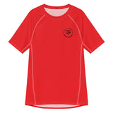 Roll Gear Performance Rash Guard – All Red Edition, flat front view, Roll Gear chest logo.