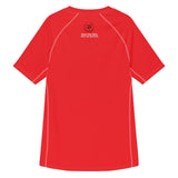 Roll Gear Performance Rash Guard – All Red Edition, flat back view.
