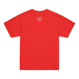 Roll Gear red 100% cotton youth t-shirt with classic fit and a small white logo on the back.