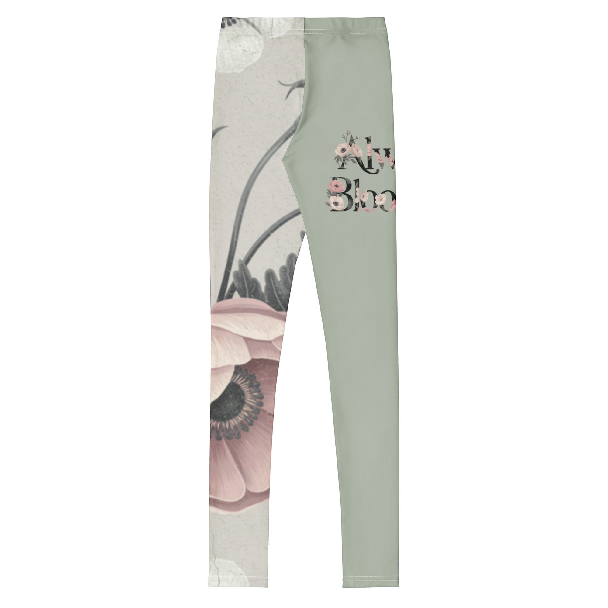 Roll Gear Signature Always Blooming Spats – Sage Green – Youth, flat side view, floral print.