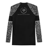 Roll Gear Men's SWAT Edition long sleeve rash guard in black with urban camo sleeves and tactical graphics.