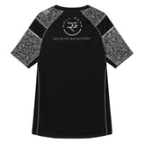Roll Gear Unisex SWAT Edition Short Sleeve Rash Guard, flat back view, Roll Gear emblem and urban camo sleeves.