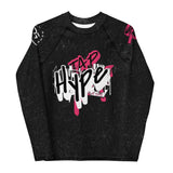 Roll Gear Tap Hype Pink Edition Youth Long-Sleeve BJJ Rash Guard with graffiti-style graphics.