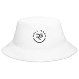 Roll Gear white 100% cotton twill bucket hat with embroidered logo. Classic fit, breathable.