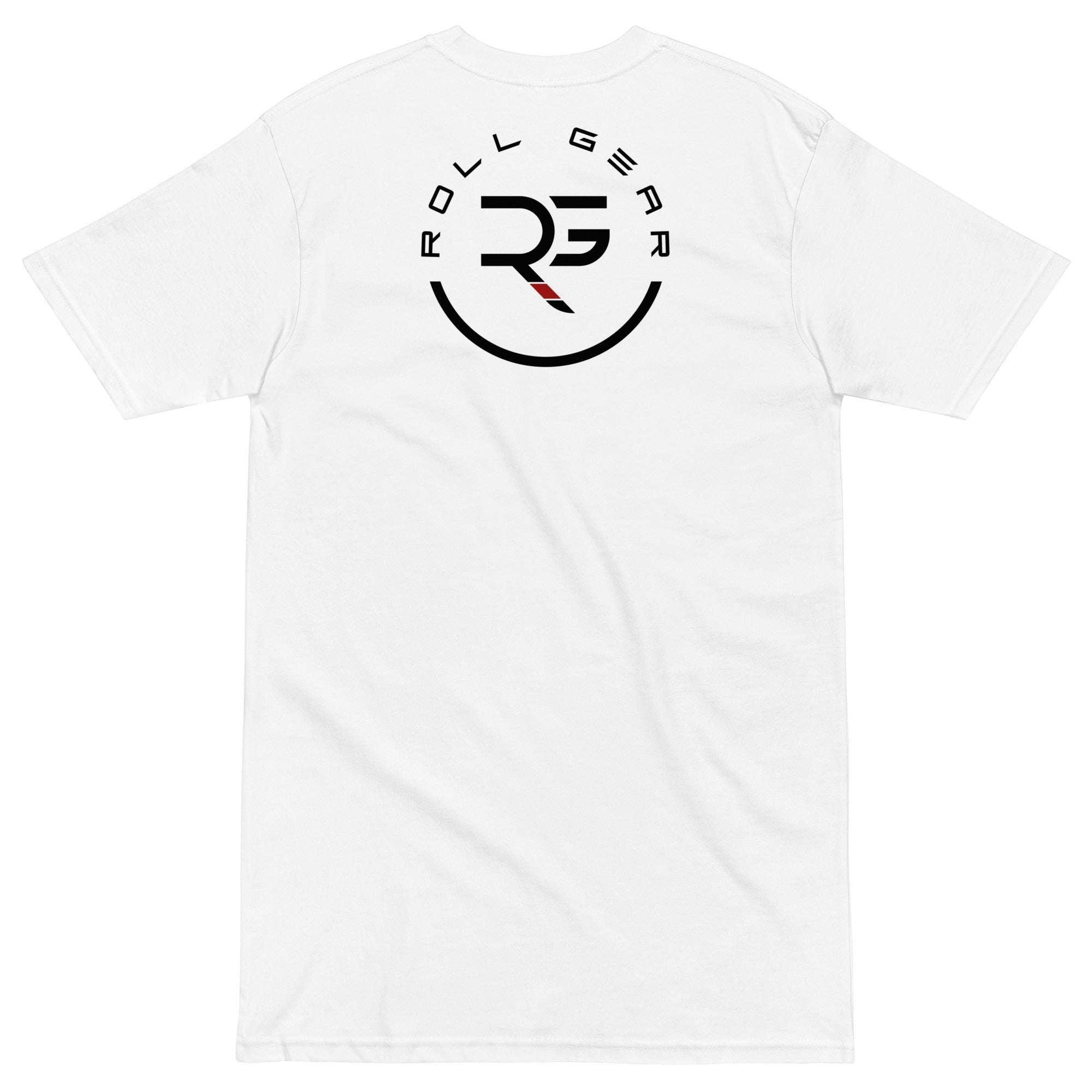 Roll Gear Excuses Don't Burn Calories — Premium Heavyweight T-Shirt, third colorway, flat back view.