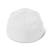 Roll Gear white structured stretch fit cap with pink embroidered belt graphic and stars, 6-panel design.
