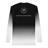 Roll Gear men's white and black long sleeve rash guard with fade design and logo. Athletic fit.