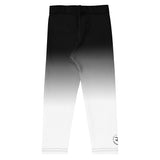 Roll Gear kids' white fade training spats with black gradient. Moisture-wicking, 4-way stretch fabric for BJJ, wrestling, MMA.
