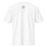 Roll Gear white heavyweight cotton t-shirt with a graphic logo on the back. Relaxed fit, drop shoulder sleeves.