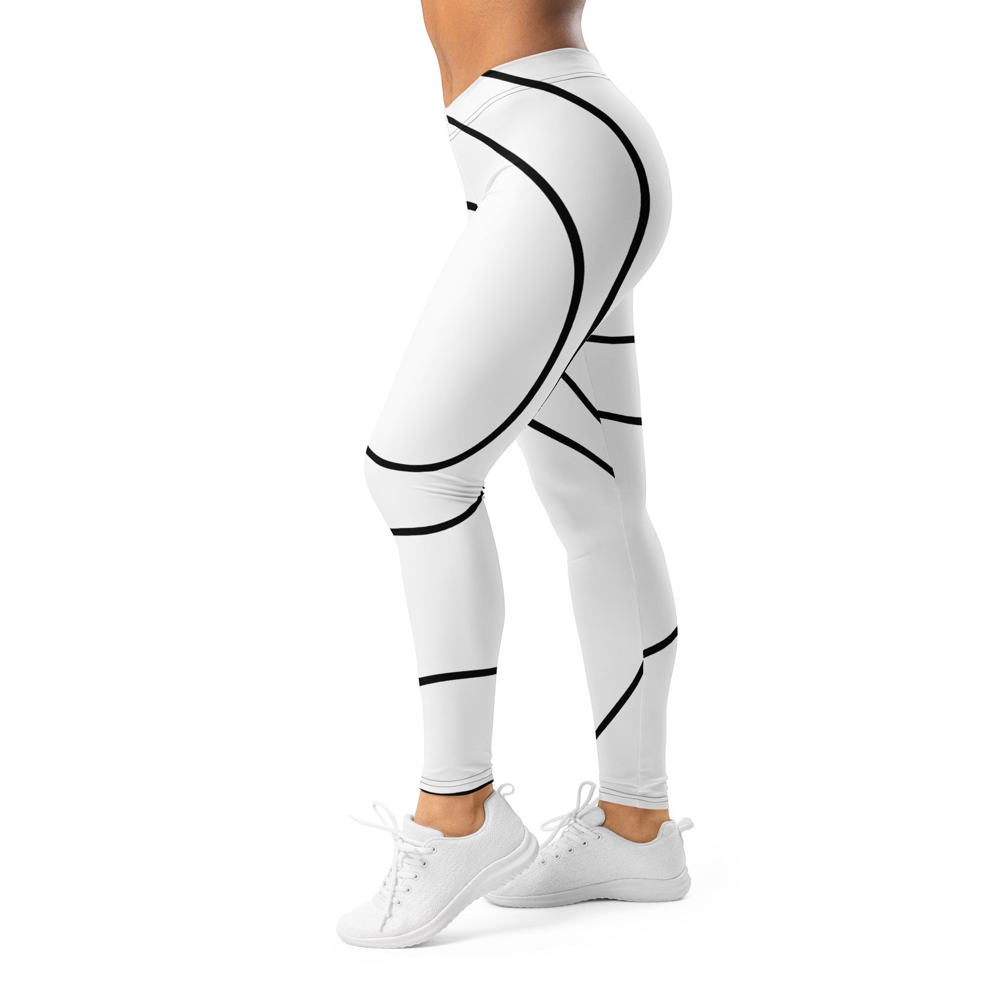 Roll Gear women's white microfiber spats with black swirl detailing. Four-way stretch, moisture-wicking fabric.