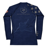 Roll Gear Women's Air Force blue long sleeve compression fit rash guard with jet graphic and stars on sleeve.