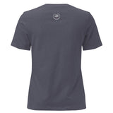 Roll Gear women's relaxed fit dark heather grey cotton t-shirt with white graphic logo on back