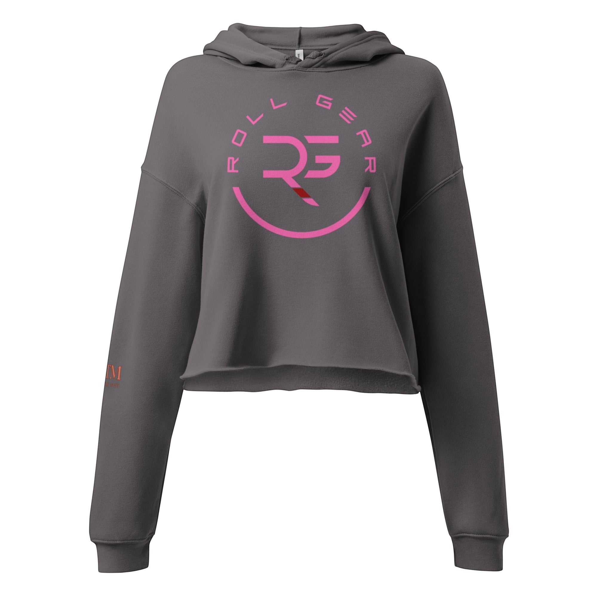 Roll Gear Women’s Crop Hoodie – Pink Edition, third colorway, flat front view.