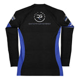 Roll Gear Women's Police Edition long sleeve rash guard in black with blue accents and "POLICE" lettering. Premium compression fit.