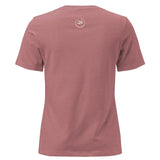 Roll Gear women's relaxed fit crew neck tee in dusty rose pink, 100% cotton with small logo on back.