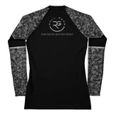 Roll Gear Women's SWAT Edition Long Sleeve Rash Guard, flat back view, Roll Gear emblem.