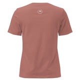 Roll Gear women's relaxed fit tee in dusty rose, 100% cotton with a small logo on the back.