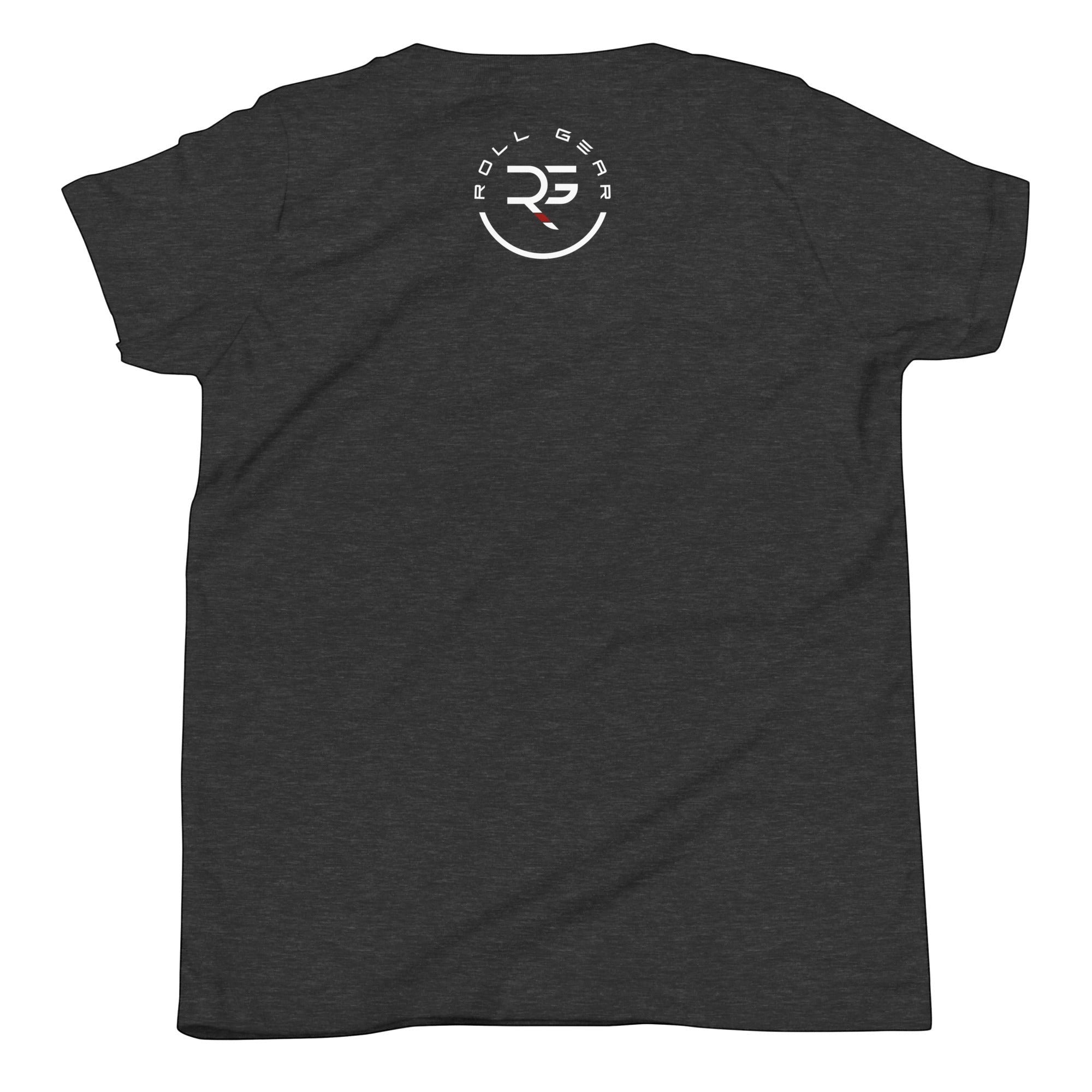 Roll Gear Youth Earned Not Given T-Shirt, fourth colorway, flat back view, Roll Gear emblem.
