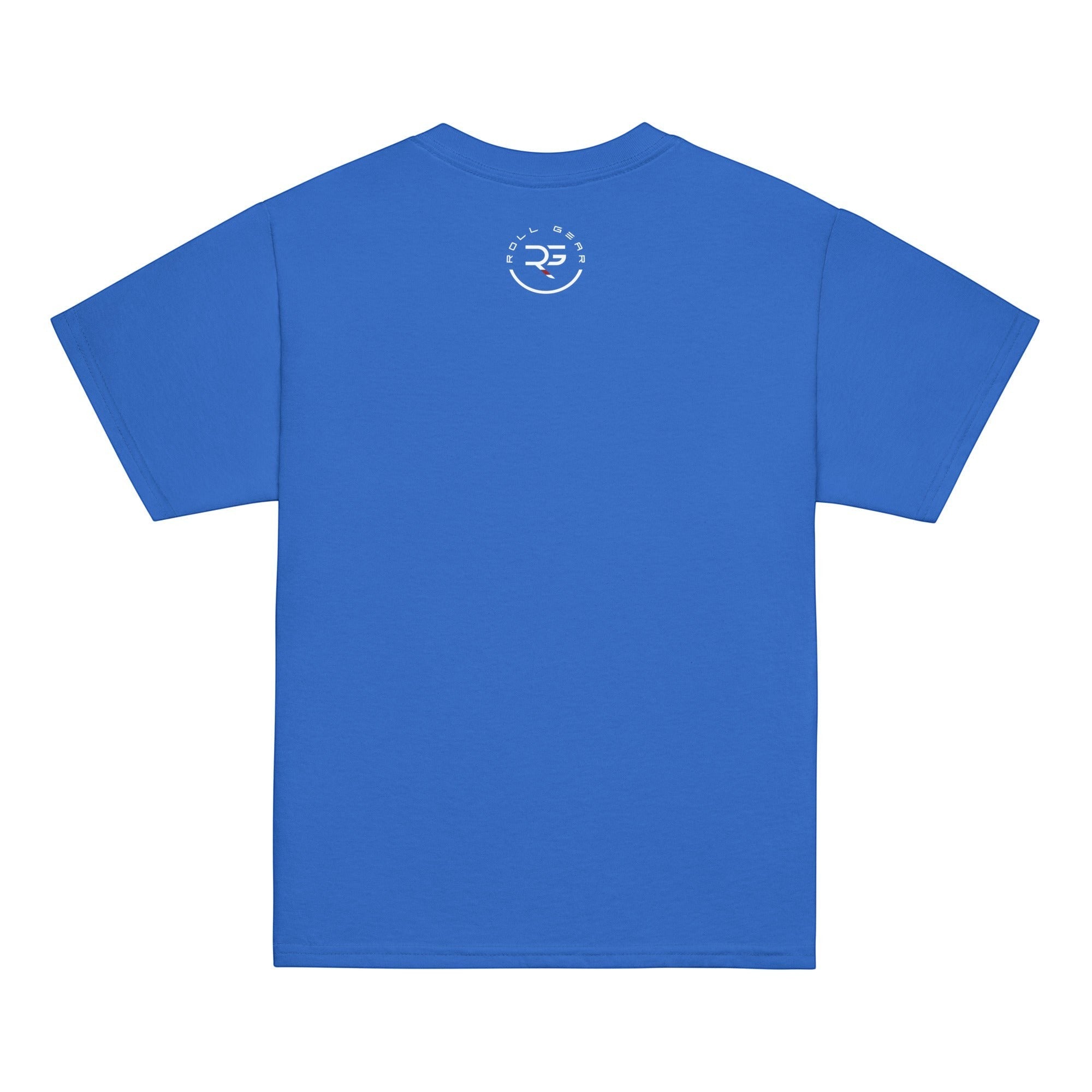 Roll Gear Earned Not Given Youth Tee, royal blue 100% cotton t-shirt with a small white logo on the back.