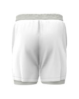 Roll Gear™ youth grey grappling shorts with built-in liner, designed for BJJ and wrestling training.