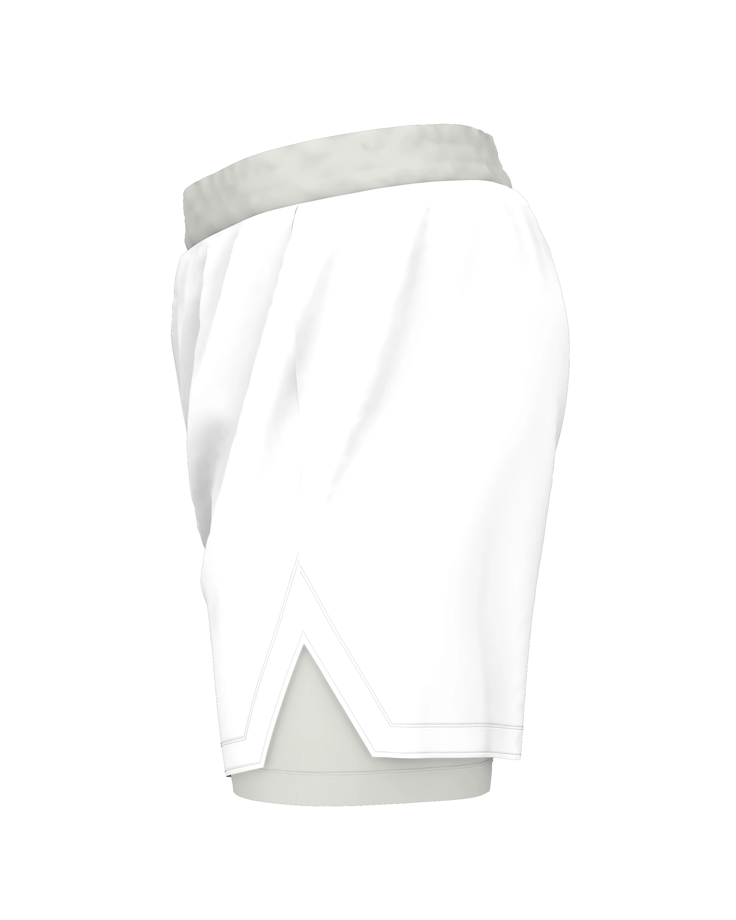 Roll Gear youth white grappling shorts with grey waistband and side slits, ideal for BJJ and wrestling.