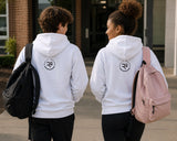 Roll Gear white youth heavyweight hoodie with black "Earned Not Given" graphic on back. Unisex fit.