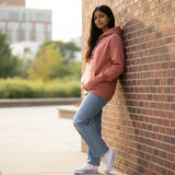 Roll Gear youth hoodie in dusty rose, 100% cotton, lightweight, with logo on back. Perfect for BJJ.