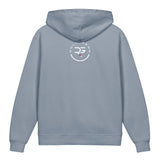 Roll Gear youth hoodie in light blue, 100% cotton, lightweight with a relaxed fit and a graphic on the back.