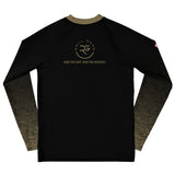 Roll Gear Youth Marines Gold military rash guard, black body with faded gold sleeves and gold emblem. Long sleeve compression fit.