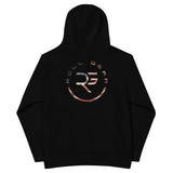 Roll Gear black youth performance hoodie with distressed USA flag graphic and circular logo on back. 65% cotton, 35% polyester.