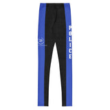 Roll Gear Youth Police Compression Spats in black with blue side panels and "POLICE" text. Made of polyester and spandex.