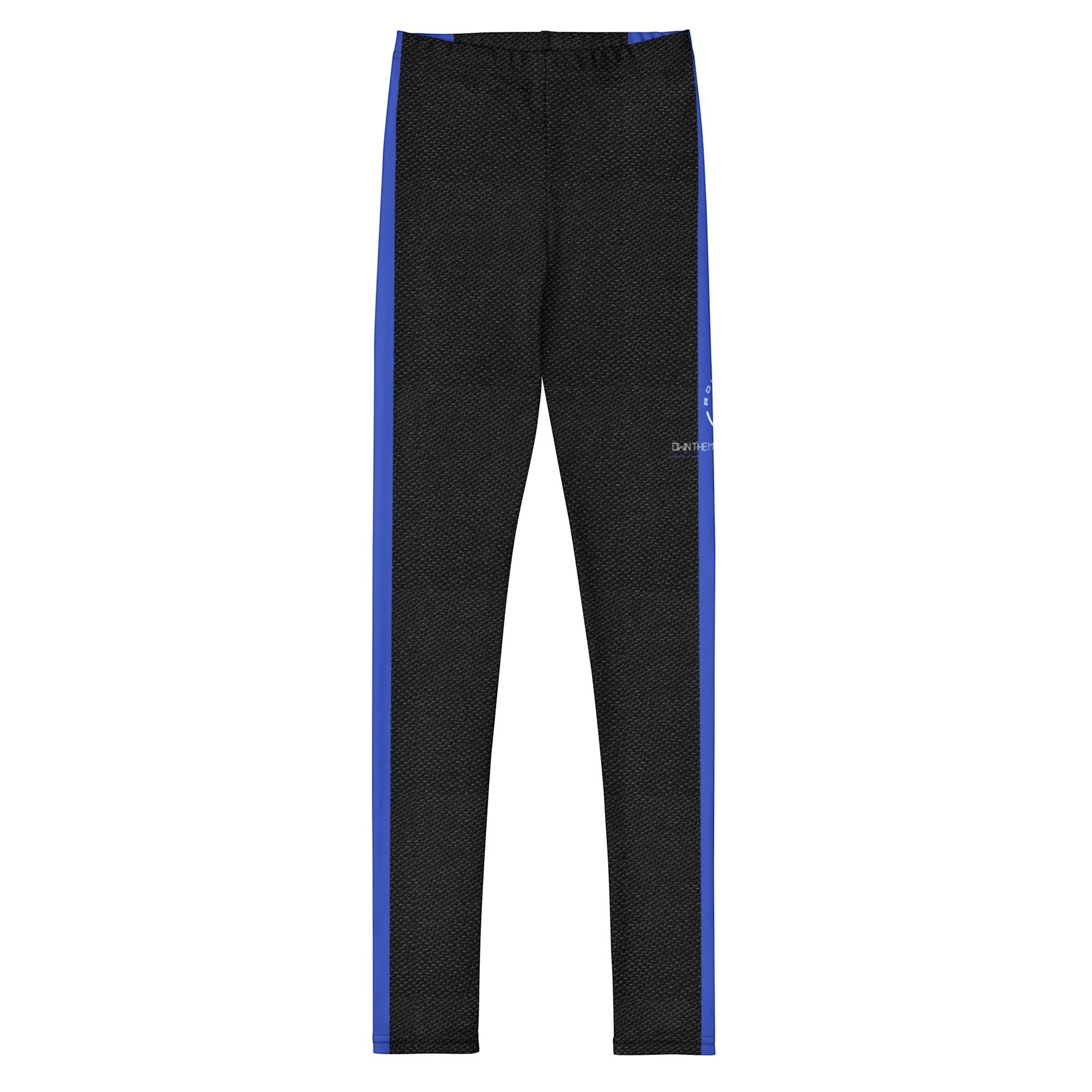 Roll Gear Youth Police Compression Spats in black with blue Thin Blue Line side panels. Made of polyester and spandex.