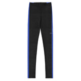 Roll Gear Youth Police Compression Spats in black with blue Thin Blue Line side panels. Made of polyester and spandex.