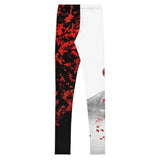 Roll Gear youth spats with white & crimson dragon design, featuring a mountain landscape and falling red leaves.