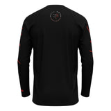 Roll Gear Embrace the Chaos Rash Guard – Black – Men’s, flat back view, Roll Gear emblem and red sleeve script.