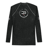 Roll Gear Earned Not Given – Own The Mat Long Sleeve Rash Guard – Men's Black, flat back view, Roll Gear emblem.