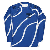 Roll Gear blue long sleeve compression shirt with white wave pattern and "EARNED NOT GIVEN" graphic. Moisture-wicking fabric.