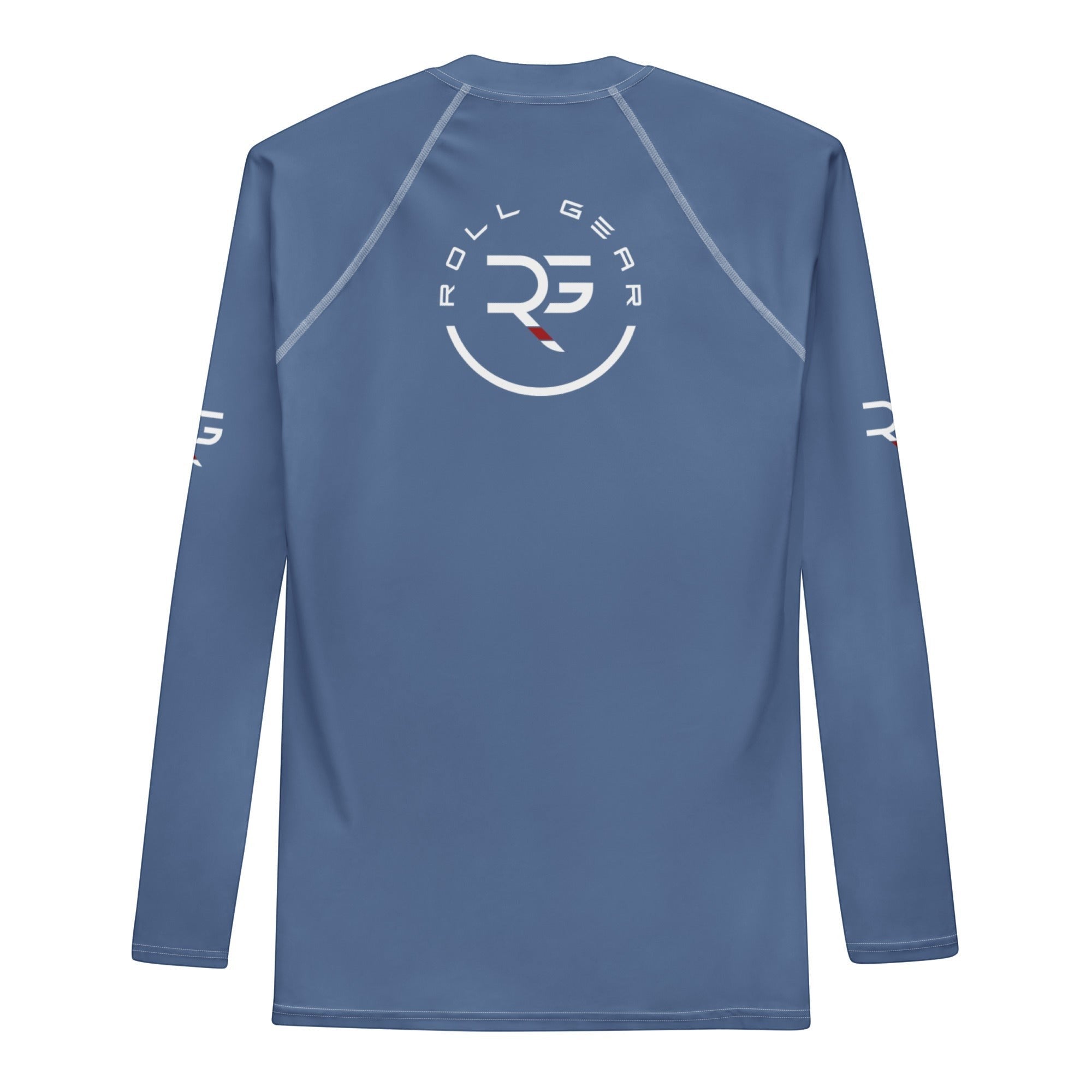 Roll Gear Earned Not Given Long Sleeve Rash Guard – Blue – Men’s, flat back view, Roll Gear emblem.