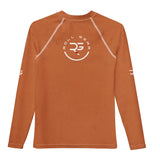 Roll Gear men's burnt orange long sleeve performance training shirt with white logo on back and sleeve.