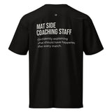 Black heavyweight tee, third front view of the Full-Time Mat Analyst chest print.