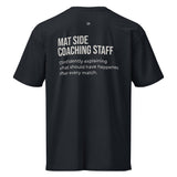 Navy Blazer heavyweight cotton tee, flat front view of the Full-Time Mat Analyst chest print.