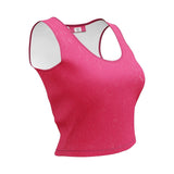 Roll Gear LLC women's athletic crop tank in bright pink with a distressed texture. Racerback style, ideal for training or casual wear.