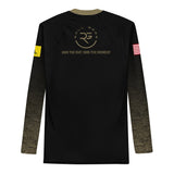 Roll Gear USMC long sleeve compression shirt with digital camo sleeves and US flag patch. Moisture-wicking.