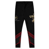 Roll Gear Women's black compression spats with red chevron accents and gold USMC graphics. Ideal for training.