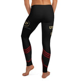 Roll Gear Women's black compression spats with red chevron accents and gold USMC graphics. Four-way stretch fabric for athletic performance.
