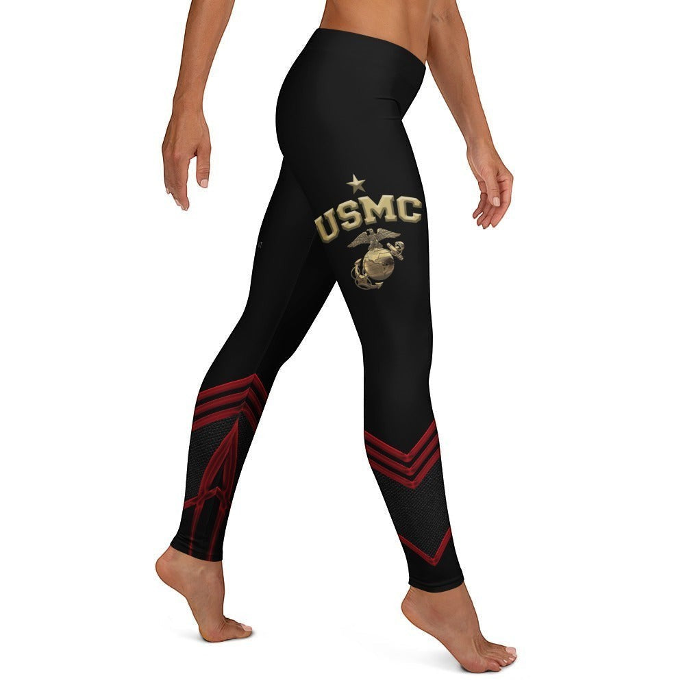 Roll Gear Women's Marines Dress Blues Compression Spats, worn by a model, USMC graphic side.